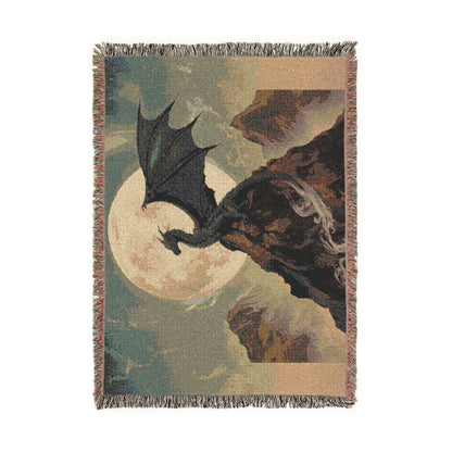 Dragon Moon Woven Blanket — Gothic Fantasy Throw for Dragon Lovers