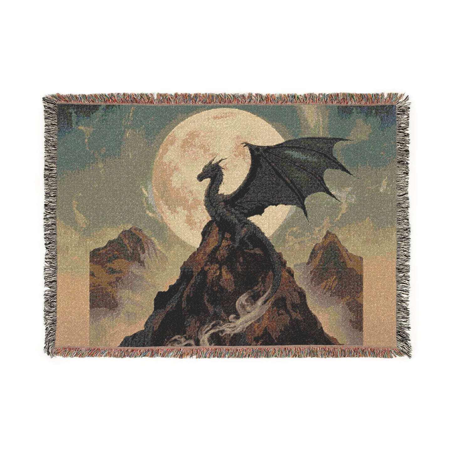 Dragon Moon Woven Blanket — Gothic Fantasy Throw for Dragon Lovers
