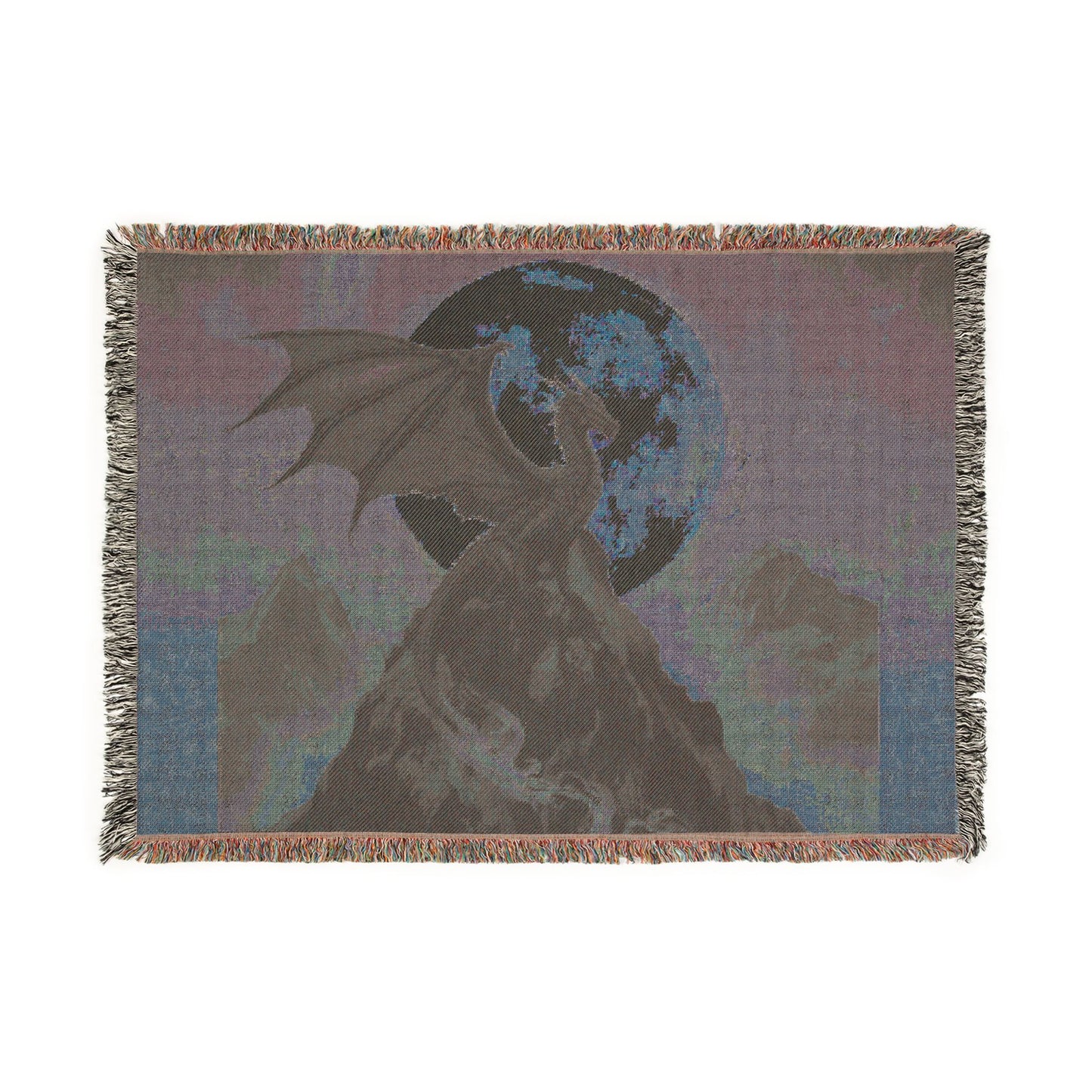 Dragon Moon Woven Blanket — Gothic Fantasy Throw for Dragon Lovers
